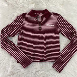 Dickies womens ribbed stripped long sleeve short logo crop top size S Rare y2k